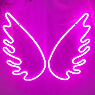 LED Neon Schild Engelsflügel Pink 46x36cm - Wings Wanddeko für Mädchen & Fotobox - Romantische USB Deko - Rosa