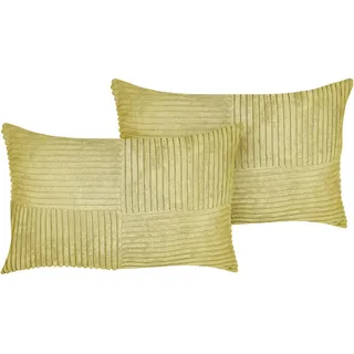 Beliani Dekokissen Cord 2er-Set Olivgrün 43/43 cm Millet , Textil , 43x43 cm , Heimtextilien, Wohntextilien, Kissen, Zierkissen