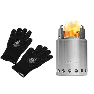 FEUERGOTT - Solo Stove Titan Set, Campingkocher mit Grillhandschuhen, tragbare Feuerstelle, rauchfreie Feuerschale, Outdoor Grill, Feuertonne für Garten, Camping, Terrasse
