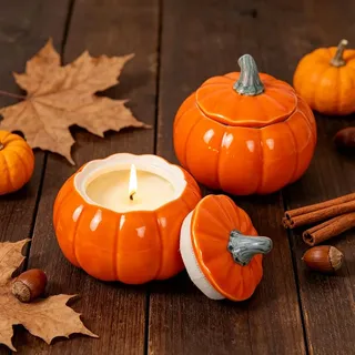 KQWVZ Duftkerze Kürbis, 2PCS Herbst Duftkerzen, Halloween Duftkerze, Kerze Pumpkin Spice, Natürliches Sojawachs Herbst Kerzen, DuftkerzePumpkin Spice, Kerze Kürbisform für Thanksgiving und Halloween