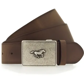 Koppelgürtel MUSTANG, Herren, Gr. 100, braun (baileys), Rindsleder, Vintage, unifarben, Gürtel Koppelgürtel, Mit charakteristischer Koppelschließe, im Vintage-Look, 4 cm