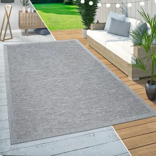 Paco Home In-& Outdoor Teppich Balkon Terrasse Küchenteppich Modernes Bordüren Design grau Grösse 160 cm rund - Grau