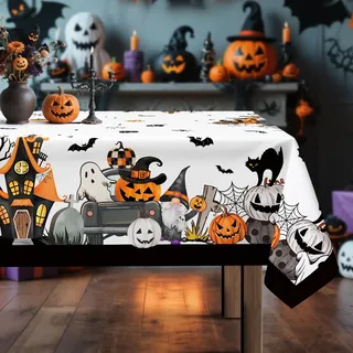 Arquiel Halloween Tischdecke Rechteckige, Schwarz Geist Kürbis Katze Tischtuch Abwaschbar Tischdecken Wasserabweisend für Party Feiertage Herbst Abendessen Dekor(152 x 213 cm)