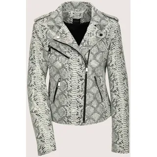 Jeansjacke MADELEINE "Lederjacke Kurzjacke mit Animal-Muster", Damen, Gr. 44, weiß (steingrau, wollweiß, multicolor), Obermaterial: 100% Ziegenveloursleder GOVL., Modern, Jacken Jeansjacke, Schlangenprint