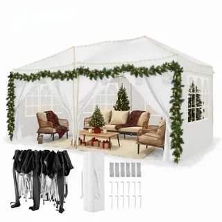 COBIZI Pavillon 3x6 Faltpavillon Wasserdicht Stabil Winterfest Faltbar Partyzelt mit 6 Seitenteilen Pop up Gartenpavillon UV Schutz 50+ Höhenverstellbar für Strand Hochzeit Camping, Weiß