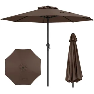 COSTWAY Sonnenschirm 250cm, Gartenschirm mit Kurbel & 8 Rippen, Terrassenschirm, Balkonschirm, Marktschirm Braun - Braun
