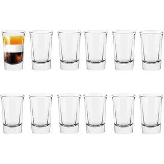 TREND FOR HOME Schnapsgläser 30 ml Shotgläser Set von 12 mit Schwerem Boden Pinnchen Gläser aus Glas für Cocktails Wodka Jägermeister Espresso Likör Tequila Whisky, Spülmaschinenfest, Saul