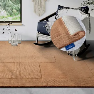 Villeroy & Boch Wollteppich VILLEROY & BOCH "Charlotte", braun (kupfer, braun), B:190cm H:10mm L:280cm, Wolle, Teppiche, Läufer, Handgewebt, Wolle, Natur, Läufer, Wohnzimmer, Geometrie