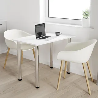 AKKE Weiss Küchentisch mit chrom beine LxBxH: 50x50x74 cm - Weiß, Silber