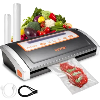 Vevor Kommerzielles Vakuumiergerät Vakuumierer 130 W, 80 Kpa Tragbare Gewerbevakuumierer 30 cm x 2,5 mm inkl. 2 Vakuumbeutelrollen, Schaumstoffdichtung Profi Fleisch, Obst, Gemüse, Nüsse, Brot usw.