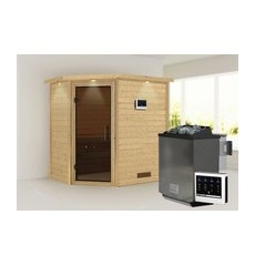 KARIBU Sauna »Svea«, inkl. 9 kW Bio-Kombi-Saunaofen mit externer Steuerung, für 3 Personen - beige