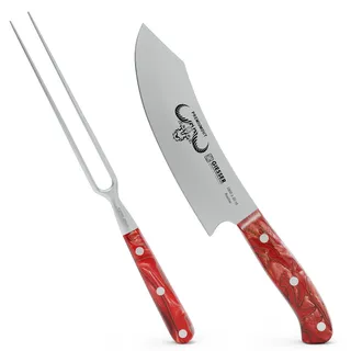 Giesser seit 1776 - Made in Germany - PremiumCut, Red Diamond, Tranchier Set 2 teilig, Kochmesser 20 cm, Tranchiergabel, Acryl, rot, rostfrei, Grillmesserset