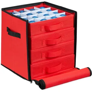 Relaxdays Weihnachtskugel Aufbewahrungsbox, 64 Fächer, HxBxT: 30,5 x 31 x 30,5 cm, Christbaumkugel Box, rot/schwarz