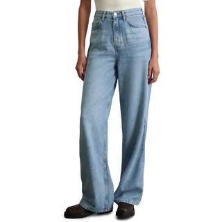 Weite Jeans MARC O'POLO, Damen, Gr. 26, Länge 32, blau (light blau denim), Denim/Jeans, Obermaterial: 76% Lyocell, 24% Baumwolle, unifarben, weit lang, Jeans Weite Jeans, High waist, Wide Fit, used washed