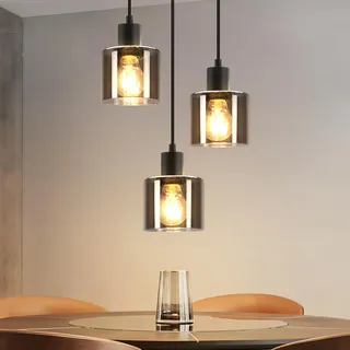 ZMH Pendelleuchte Vintage Hängelampe Esstisch - 3 Flammig Hängeleuchte Esstischlampe Hängend E27 Retro Esszimmerlampe Rauchglas Pendellampe für Küchen Esszimmer Hotel Treppenhaus (ohne Leuchtmittel)