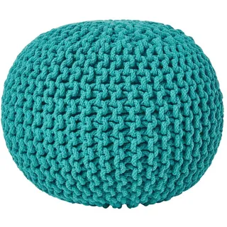 Homescapes Strick-Pouf petrol-grün, 40/40/35 cm , Grün , Textil , Uni , Rund , 40x35x40 cm , Wohnzimmer, Sessel, Hocker & Hockerbänke, Poufs