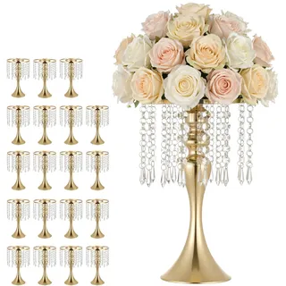 VEVOR 20 Stk. Hochzeitsvasen Tafelaufsatz Blumenvasen für Hochzeit 33,5 cm Hoch, Metall Tafelaufsatz Vasen mit Blumenständern Kristalldeko, Tischvase für Hochzeiten Party Jubiläumsfeier Zeremonie, Gold