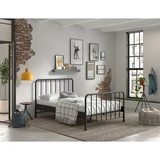 Vipack - Jugendbett »Bronxx, standfest gebaut, gradlinige Optik in zeitlosem Design« in 2 Größen und verschiedenen Farben erhältlich, inkl. Lattenrost, Mittelsteg und Fußstütze unter der Liegefläche 140 xx 200 cm, Ausf. Metall schwarz matt, - Schwarz