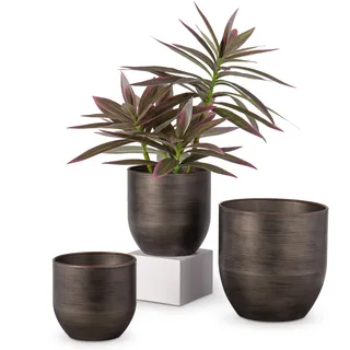 3er Set Blumentöpfe aus verzinktem Stahl perfekt für Moderne Dekoration und Pflanztöpfe, Dekorativen Zink Töpfen drinnen und draußen,16.5cm/13.5cm/12cm, Schwarz