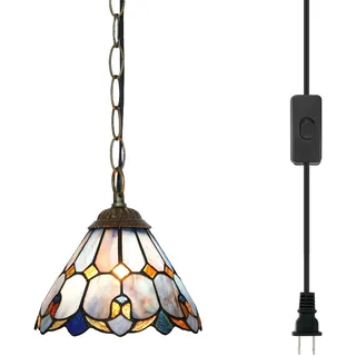 Blivuself Tiffany Hängelampe Plug in Leuchte Vintage Lila Glasmalerei Hängelampe für Zuhause Dekoration Esszimmer Wohnzimmer Arbeitszimmer Flur Küche Insel