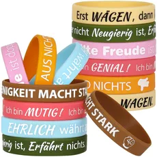 LVNRIDS 14 Stück Motivationsarmbänder auf Deutsch 7 inch Inspirierende Silikon Armband für Kinder Teenager, Silikonarmband mit Inspirierenden Sprüchen Klassenzimmer Belohnung Familie Party Geschenk