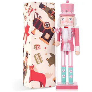 VorFor Nussknacker Figur,30CM Nussknacker Weihnachten Dekorationen,Massivholz Handwerk Deko Geschenkstücke,Rosa Kamin Dekorationen Und Interieur Weihnachtsdekorationen.
