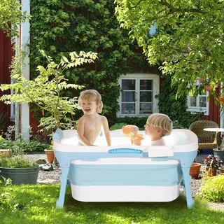 Jopassy Faltbare Badewanne , für Badezimmer, Dusche und Balkon, Mit Abdeckung & Massagerollen, dicker Kunststoff tragbare Wanne Blau 116 x 60 x 50 cm - Blau