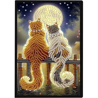 SHEGZHUC 14.5x21cm Diamond Painting Notizbuch A5 Blank Diamant Painting Notizbuch Diamant Malerei Notizbuch Diamond Painting Strass Special Spezialsteine Tagebuch Mädchen Geschenke(Katze und Mond)