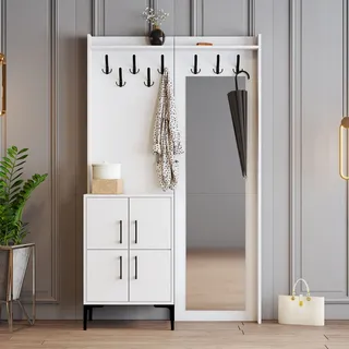 Skye Decor, Berlin BC - White, Hallenstand, Weiß, 100 % MELAMINBESCHICHTETE SPANPLATTEN, 120 x 35 x 200 cm - Weiß