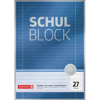 Brunnen 1052627 Schulblock/Notizblock Premium (A4, 50 Blatt, liniert, mit Randlinien, Lineatur 27, gelocht, kopfverleimt, 90g/m2)