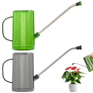 2er Pack Langer Auslauf Gießkanne 1L mit Edelstahl Ausguss - Klare Pflanzengießkanne für Garten, Zimmerpflanzen, Blumen, Sukkulenten