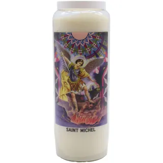 Novena Gebetskerze im Glas, 18 x 7 cm, 100 % pflanzlich, Verbrennung 9 Tage – 216 Stunden (St. Michael)