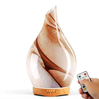 Porseme Aroma Diffuser 280ml, Handgeblasen Glas Luftbefeuchter, Ultraschall Aromatherapie Öle Diffusor mit 7 farbigem LED Licht, Diffusor für Ätherische Öle mit Fernbedienung für Wohnung (Desert)