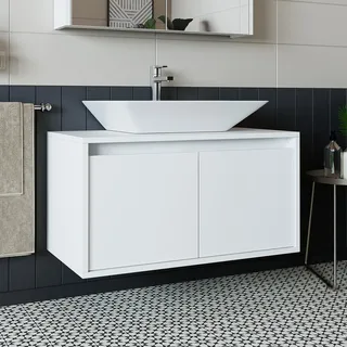 Roomart ATLANTIC-85 Badmöbel-Set 2-teilig 85 cm breit, Weiß - Weiß