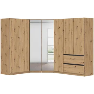 Rauch Möbel Eckkleiderschrank , Eiche Artisan , Holzwerkstoff , 8 Fächer , 2 Schublade(n) Schubladen , 208x197x253 cm , Blauer Engel, Goldenes M, BQ - Bündnis für Qualität, Made in Germany , Schrankfront mit Spiegel , Schlafzimmer, Kleiderschränke, Eckschränke