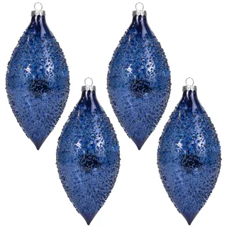 KI Store weihnachtskugeln blau Glas 4 Stücke Ornamente 14cm für Weihnachtsbaum Christbaumkugeln Glas Weihnachtsdekoration Kugeln (Blue Sugar)