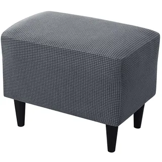 Highdi Ottomane Schonbezug Hockerbezug, Karierter Jacquard Stoff Einfar Big Hocker Hussen für Fußhocker, Stretch Bezug Waschbar Ottomane Abdeckung Überzug Hocker Protector (Dunkelgrau)