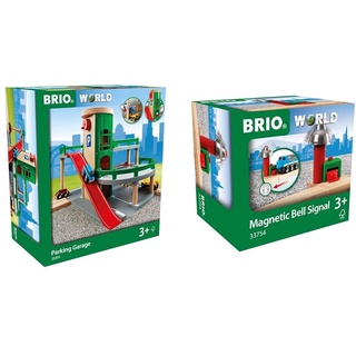 BRIO World 33204 - Parkhaus, Straßen & Schienen & World 33754 - Magnetisches Glockensignal – Eisenbahnzubehör Holzeisenbahn – Kleinkinderspielzeug empfohlen für Kinder ab 3 Jahren