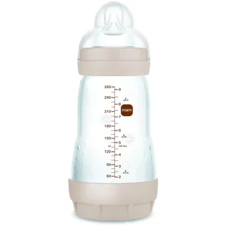 MAM Anti-Kolische Babyflasche, 2-4 Monate, 260 ml, mit Sauger mit 2 mittleren Durchfluss aus Silikon, leicht anzunehmen, selbststerilisierend und leicht zu reinigen, Easy Start Anti-Colic, Neutro