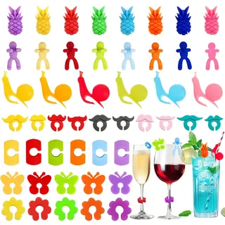 Huanmin 48 Stück Glasmarkierer,Silikon Glasmarker Glas Markierung Trinkgläser buntes Weinglas Marker wiederverwendbar Weinglasmarkierer Wein Marker für Weinglas Trinkglas Tassen (48pcs)