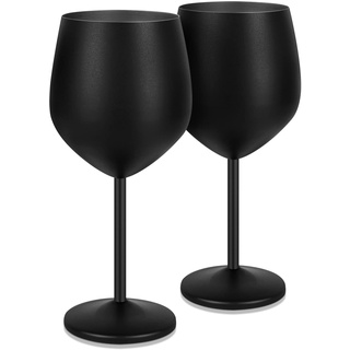 Livole Cocktailgläser aus Edelstahl, Rotweingläser mit Stiel, Unzerbrechlich Weingläser, 18Oz 550ml Sektgläser, Champagner Gläser Set für Partys, Picknicks, Camping, Mattes Schwarz (2er Pack)