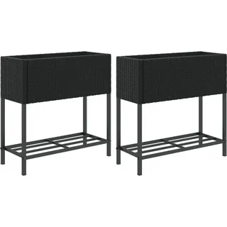 vidaXL Hochbeete mit Ablage 2 Stk. Schwarz 70x28x70 cm Poly Rattan - Schwarz