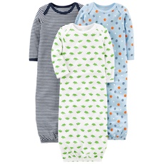 Simple Joys by Carter's Baby Jungen 3-Pack Cotton Sleeper Gown Nachthemden, Blau/Weiß, 0 Monate (3er Pack)