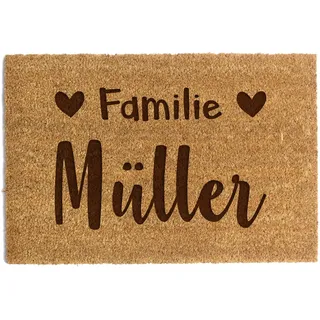 Happenings Personalisierte Fußmatte | Kokosmatte mit Ihrem Text | Original Türmatte für Innenbereiche | Familien Namen | Lustige Eingangsmatte (60x90, Modell 2)