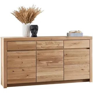 Valdera Sideboard , Wildeiche , Holz , Wildeiche , massiv , 3 Fächer , 3 Schublade(n) Schubladen , 190.1x98.6x42.1 cm , Goldenes M, Made in Germany, EN 71 , Typenauswahl, Beimöbel erhältlich, stehend, in verschiedenen Holzarten erhältlich , Holzmöbel, Wohnwände Holz, Wohnwand Serien Holz