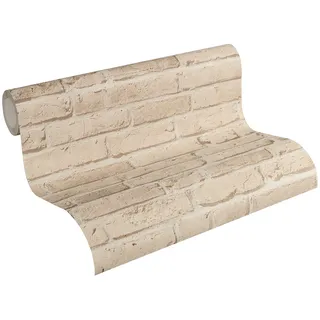 A.S. Création Vliestapete Best of Wood`n Stone 2nd Edition Tapete in Stein Optik fotorealistische Steintapete Backstein 10,05 m x 0,53 m beige Made in Germany 355812 35581-2