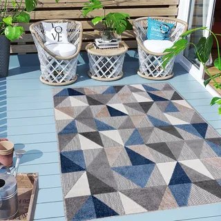 Carpeto Rugs Geometrisch In- & Outdoor Teppich Wetterfest für Balkon, Terasse - Balkon Teppich Wasserfest - Outdoorteppich Wetterfest - Aussenteppich Terrasse Groß - Grau Blau 1 - 160 x 230 cm - Grau