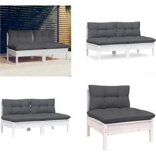 vidaXL 2 Sitzer Gartensofa mit Anthrazit Kissen Massivholz Kiefer - 2-Sitzer-Gartensofa - 2-Sitzer-Gartensofas - Gartensofa - Gartensofas - Weiß