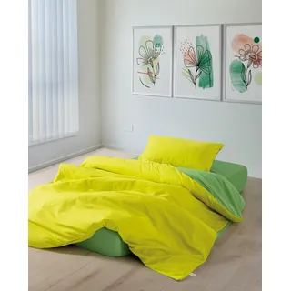 Nuit Des Rêves Ranforce Single Quilt Cover Set (135 x 200 cm), 100% Cotton, Yellow & Green, Reactive Printing, Machine Washable, Envelope & Button Closure | Cozy & Stylish Bedding