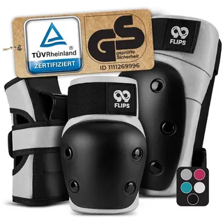 99flips Inliner Schoner Erwachsene mit GS [6er Set] DIVE - M in Grau - Schoner Inliner Damen schützer inliner erwachsene - Knieschoner Kinder 12 Jahre protektoren Skateboard